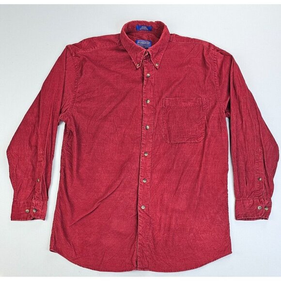 Pendleton Size Medium Mens Burgundy Corduroy Button Down Long Sleeve Shirt - Picture 1 of 10